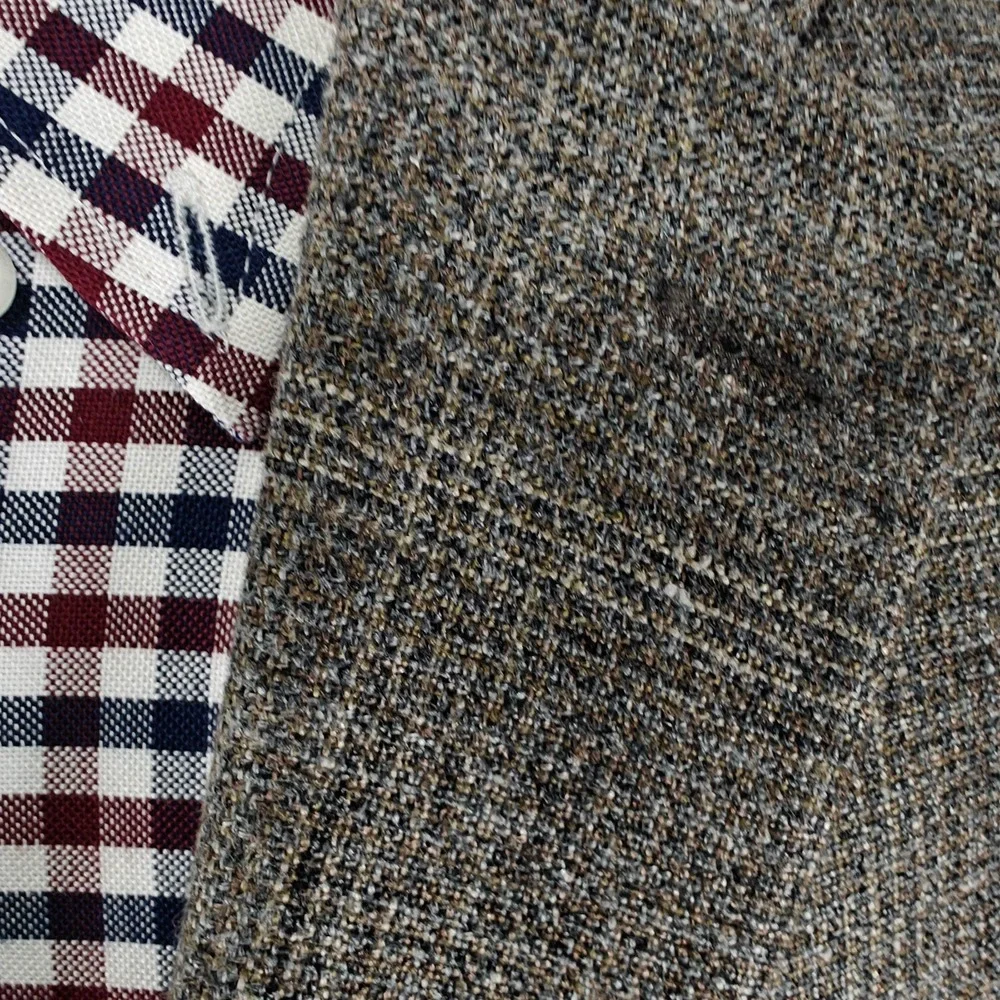 JOS A BANK‎ Reserve Men's Sport Coat  Brown Plaid Wool Silk Linen E.THOMAS 46R